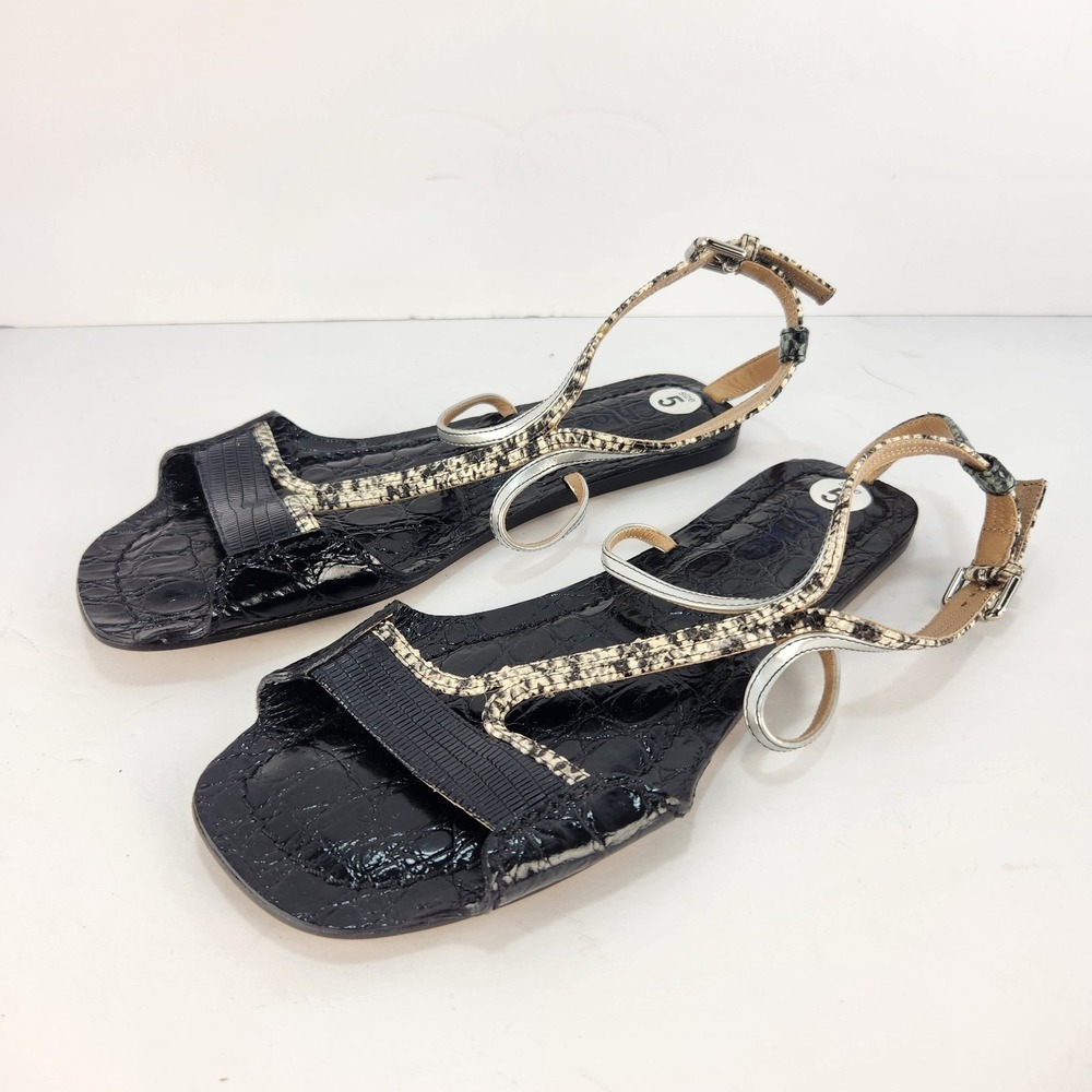 Chloe‎ Women's Elegant Strappy Black/Animal Print Comfy Flat Sandals Size 35 (5)